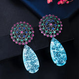CZ Flower Drop Earrings for Women Vintage Wedding Prom Jewelry
