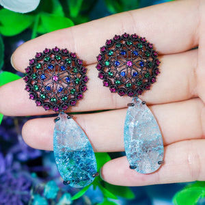 CZ Flower Drop Earrings for Women Vintage Wedding Prom Jewelry