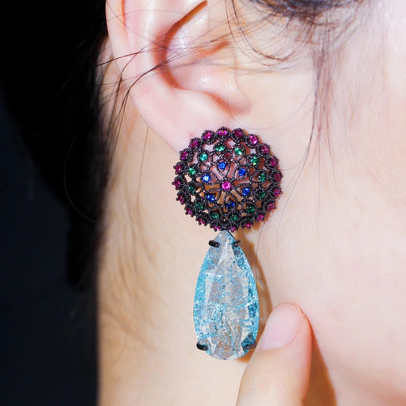 CZ Flower Drop Earrings for Women Vintage Wedding Prom Jewelry