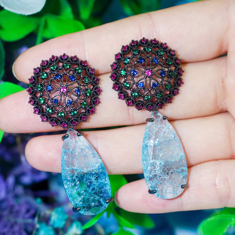 CZ Flower Drop Earrings for Women Vintage Wedding Prom Jewelry