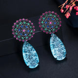 CZ Flower Drop Earrings for Women Vintage Wedding Prom Jewelry