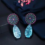 CZ Flower Drop Earrings for Women Vintage Wedding Prom Jewelry