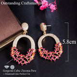 Chunky Hot Pink CZ Dangle Drop Earring for Wedding