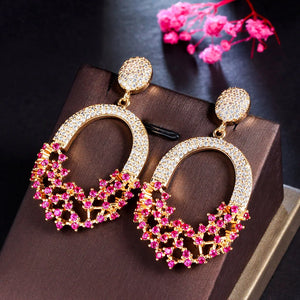 Chunky Hot Pink CZ Dangle Drop Earring for Wedding