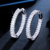 CZ Baguette Bamboo CZ Hoop Earrings for Women CZ Statement Jewelry
