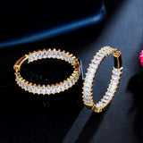 CZ Baguette Bamboo CZ Hoop Earrings for Women CZ Statement Jewelry