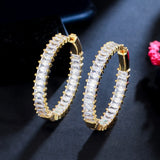 CZ Baguette Bamboo CZ Hoop Earrings for Women CZ Statement Jewelry