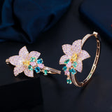 Purple CZ Flower Charm Hoop Earrings for Women