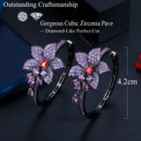 Purple CZ Flower Charm Hoop Earrings for Women