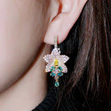 Purple CZ Flower Charm Hoop Earrings for Women