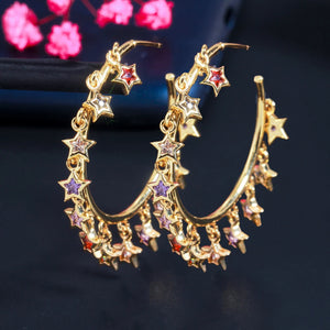 CWWZircons CZ Rainbow Circle Hoop Earrings Boho Jewelry
