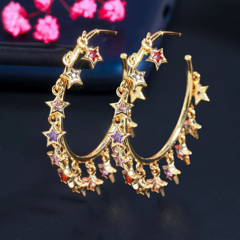 CWWZircons CZ Rainbow Circle Hoop Earrings Boho Jewelry