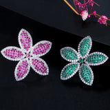 CWWZircons Big Flower Leaf Earrings CZ662