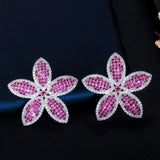 CWWZircons Big Flower Leaf Earrings CZ662