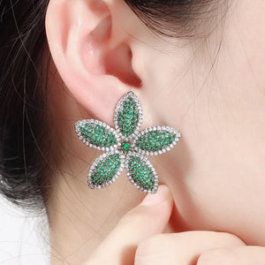 CWWZircons Big Flower Leaf Earrings CZ662