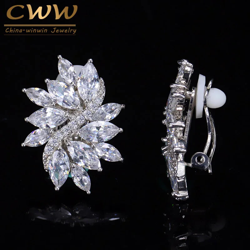 CWWZircons Flower CZ Stones Ear Clip Earrings CZ160