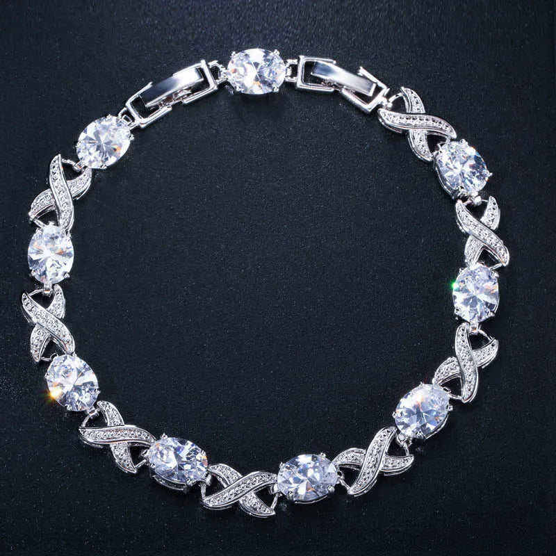 CWWZircons Silver Crystal Charm Bracelet Wedding Bridesmaid Gift