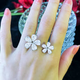 CWWZircons Flower Adjustable Cuff Ring for Women R256