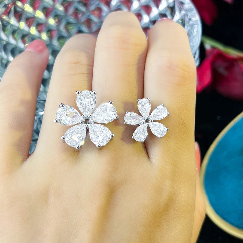 CWWZircons Flower Adjustable Cuff Ring for Women R256