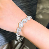 CZ Pave Setting Silver Rectangle Chain Link Bracelet for Women