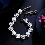 CZ Pave Setting Silver Rectangle Chain Link Bracelet for Women