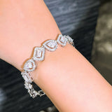 CZ Pave Setting Silver Rectangle Chain Link Bracelet for Women