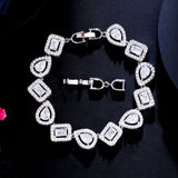 CZ Pave Setting Silver Rectangle Chain Link Bracelet for Women