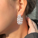 CWWZircons Double Sided CZ Paved Hoop Earrings for Women CZ498