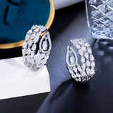 CWWZircons Double Sided CZ Paved Hoop Earrings for Women CZ498