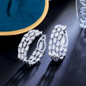 CWWZircons Double Sided CZ Paved Hoop Earrings for Women CZ498
