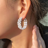 CWWZircons Double Sided CZ Paved Hoop Earrings for Women CZ498