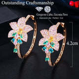CWWZircons Big Tassel Flower Charm Round Hoop Earrings CZ718
