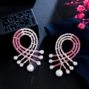 Geometric Red CZ Pave Dangle Earrings for Women CZ988