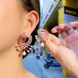 Geometric Red CZ Pave Dangle Earrings for Women CZ988