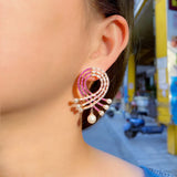 Geometric Red CZ Pave Dangle Earrings for Women CZ988