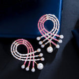 Geometric Red CZ Pave Dangle Earrings for Women CZ988