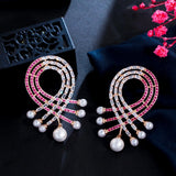 Geometric Red CZ Pave Dangle Earrings for Women CZ988