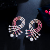 Geometric Red CZ Pave Dangle Earrings for Women CZ988