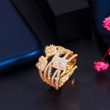 CWWZircons Geometric Cubic Zirconia Wide Open Ring for Women
