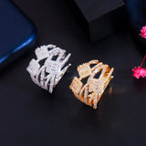 CWWZircons Geometric Cubic Zirconia Wide Open Ring for Women