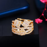 CWWZircons Geometric Cubic Zirconia Wide Open Ring for Women