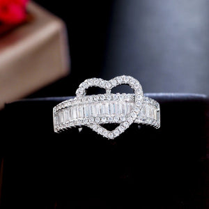 CZ Heart Shaped Bridal Wedding Band Ring for Women