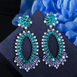Green CZ Crystal Big Earrings for Women Statement Engagement Wedding Jewelry