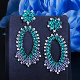 Green CZ Crystal Big Earrings for Women Statement Engagement Wedding Jewelry