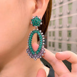 Green CZ Crystal Big Earrings for Women Statement Engagement Wedding Jewelry