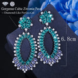 Green CZ Crystal Big Earrings for Women Statement Engagement Wedding Jewelry