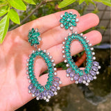 Green CZ Crystal Big Earrings for Women Statement Engagement Wedding Jewelry