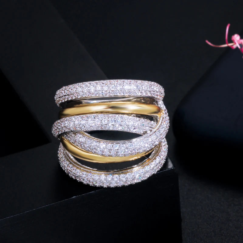 CZ Twist Lines Geometric Engagement Ring R141