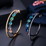 CWWZircons Double Circle Rainbow CZ Crystal Hoop Earrings for Women CZ562