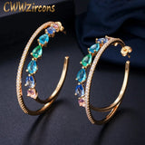 CWWZircons Double Circle Rainbow CZ Crystal Hoop Earrings for Women CZ562